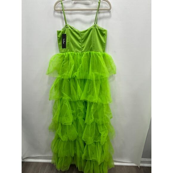 NWT Lulus Womens Cocktail Maxi Dress Sleeveless Ruffle Tiered Lace Green Size L - Picture 2 of 10